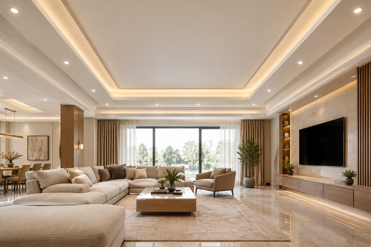 Professionally designed gypsum ceiling with decorative lighting